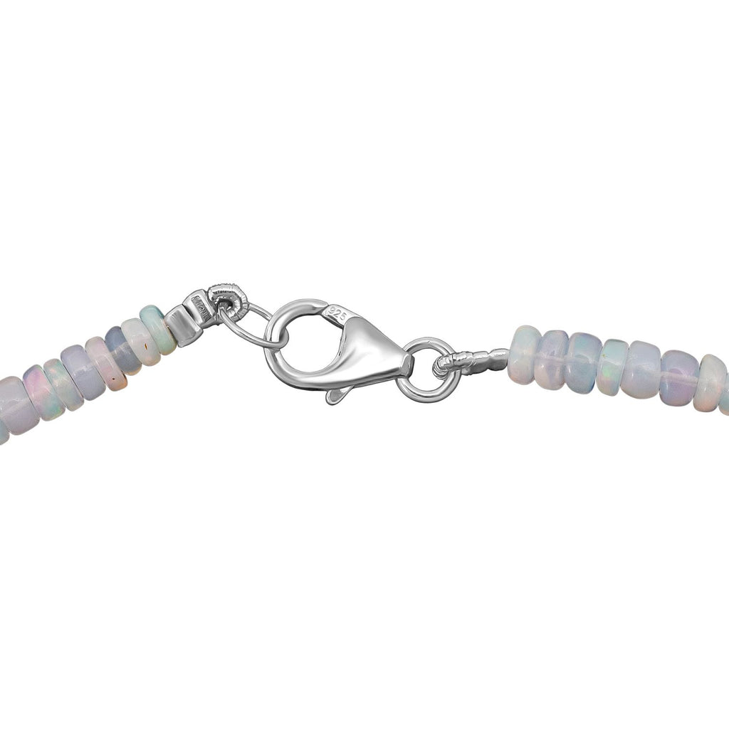 Natürlicher, äthiopischer Welo Opal Halskette ca. 45 cm 925 Silber rhodiniert ca. 50.00 ct