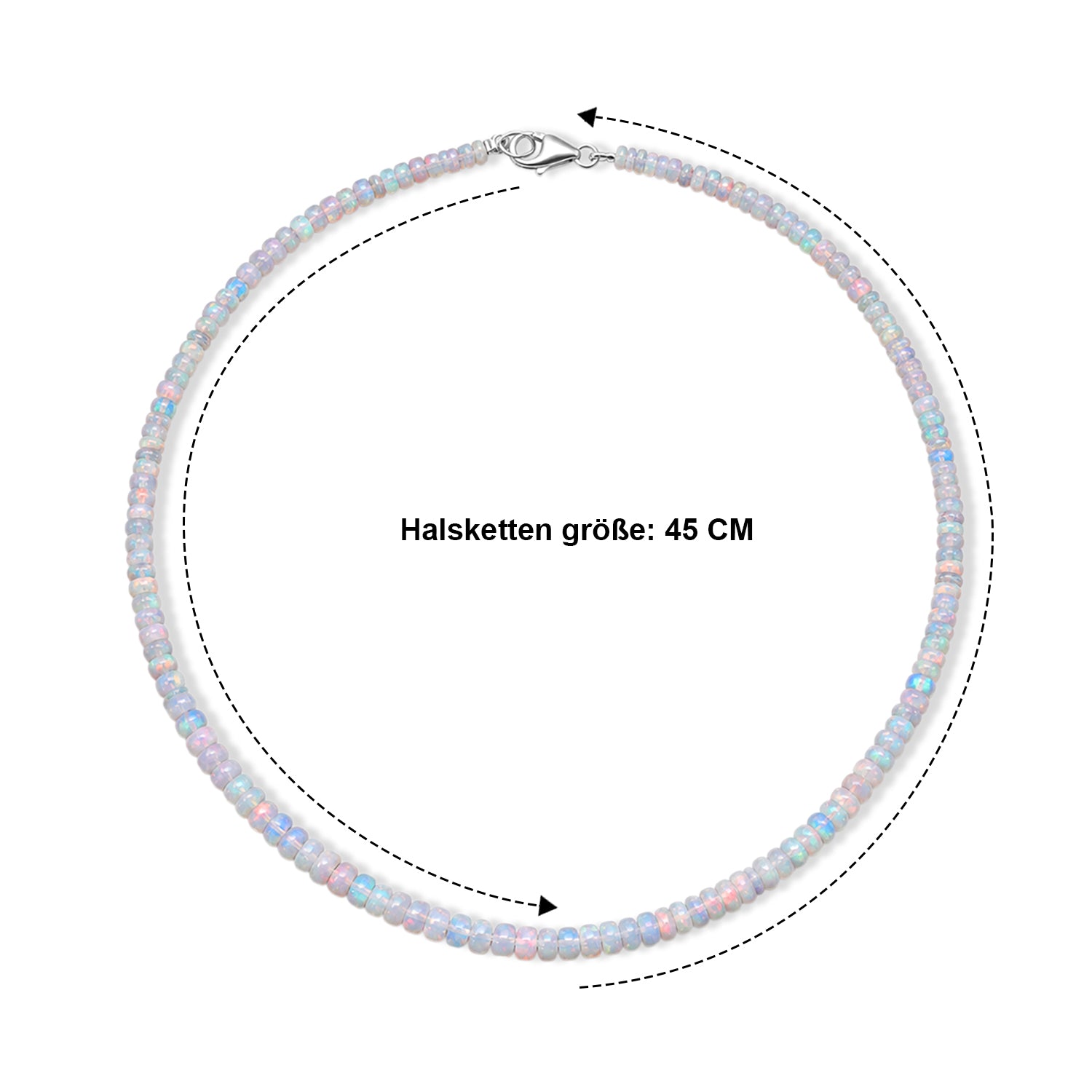 Natürlicher, äthiopischer Welo Opal Halskette ca. 45 cm 925 Silber rhodiniert ca. 50.00 ct
