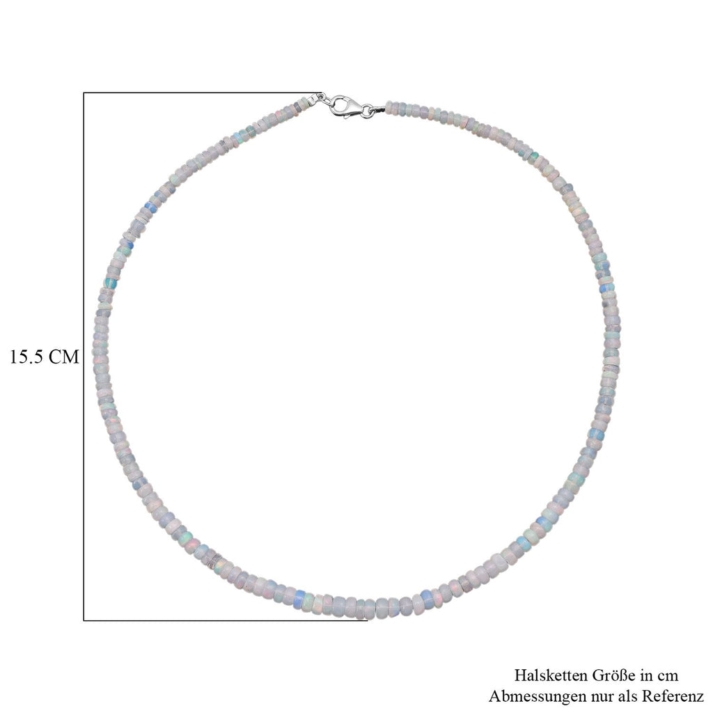 Natürlicher, äthiopischer Welo Opal Halskette ca. 45 cm 925 Silber rhodiniert ca. 50.00 ct