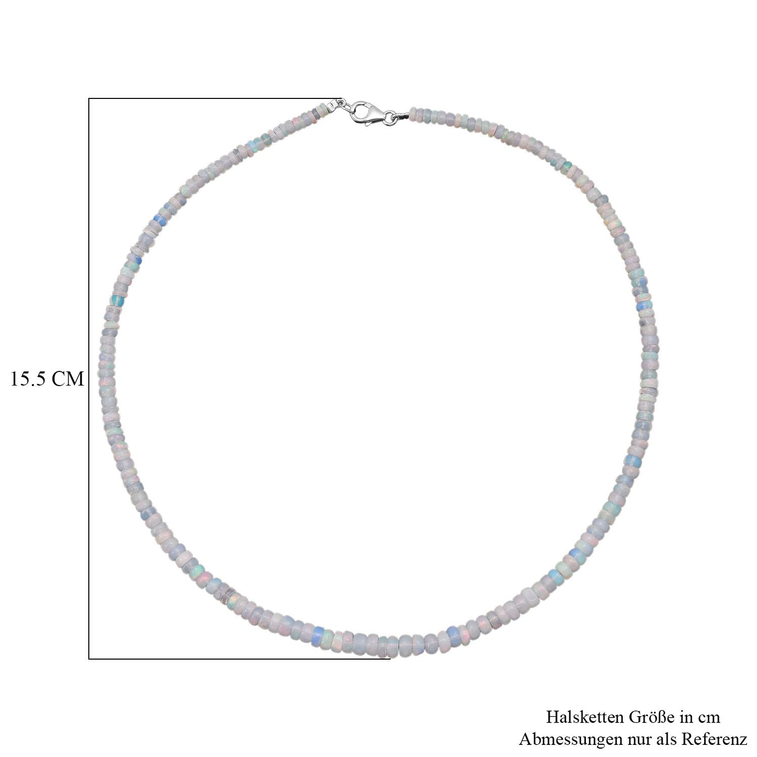 Natürlicher, äthiopischer Welo Opal Halskette ca. 45 cm 925 Silber rhodiniert ca. 50.00 ct