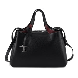 Henkeltasche aus Echtleder mit Schulterriemen, Reißverschlussfach und 4 Innenfächern, ca. 36 x 17 x 26 cm, Schwarz