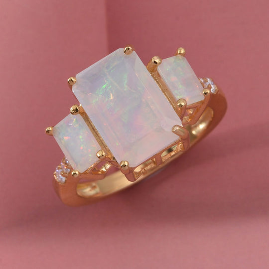 D'Joy AA Natürlicher, äthiopischer Welo Opal Ring 925 Silber 750 Gelbgold Vermeil (Größe 18.00) ca. 3,51 ct