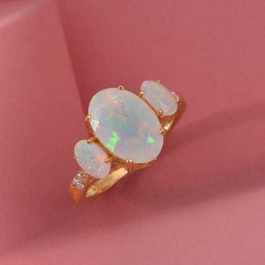 D'Joy AA Natürlicher, äthiopischer Welo Opal, Moissanit Ring 925 Silber 750 Gelbgold Vermeil (Größe 20.00) ca. 2.57 ct