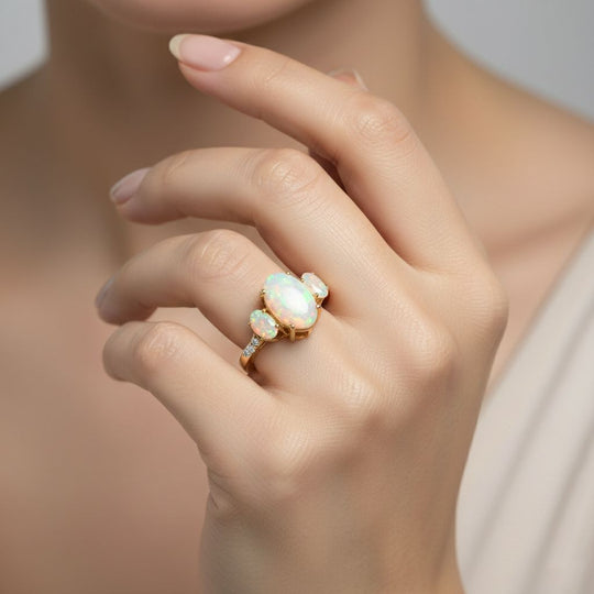 D'Joy AA Natürlicher, äthiopischer Welo Opal, Moissanit Ring 925 Silber 750 Gelbgold Vermeil (Größe 20.00) ca. 2.57 ct
