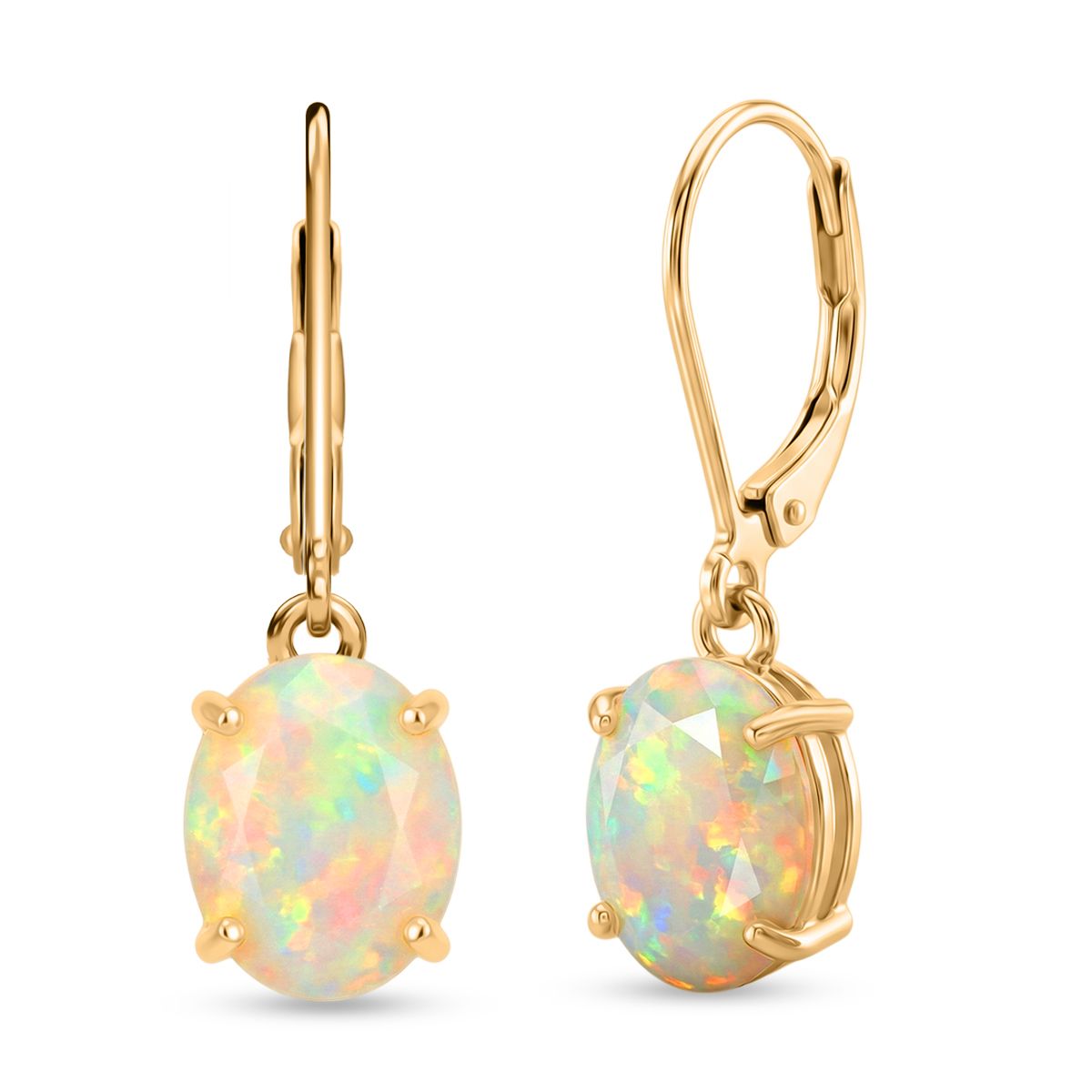 D'Joy AA Natürlicher, äthiopischer Welo Opal Ohrringe 925 Silber 750 Gelbgold Vermeil ca. 3.03 ct