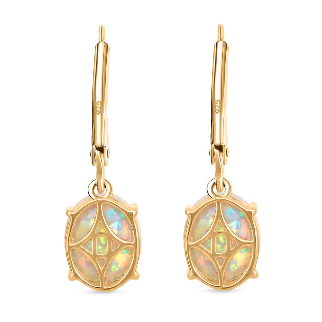 D'Joy AA Natürlicher, äthiopischer Welo Opal Ohrringe 925 Silber 750 Gelbgold Vermeil ca. 3.03 ct