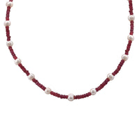 Afrikanischer Rubin (Fissure gefüllt), Süßwasser Perle (2-3 mm) Halskette ca. 45 cm 925 Silber rhodiniert
