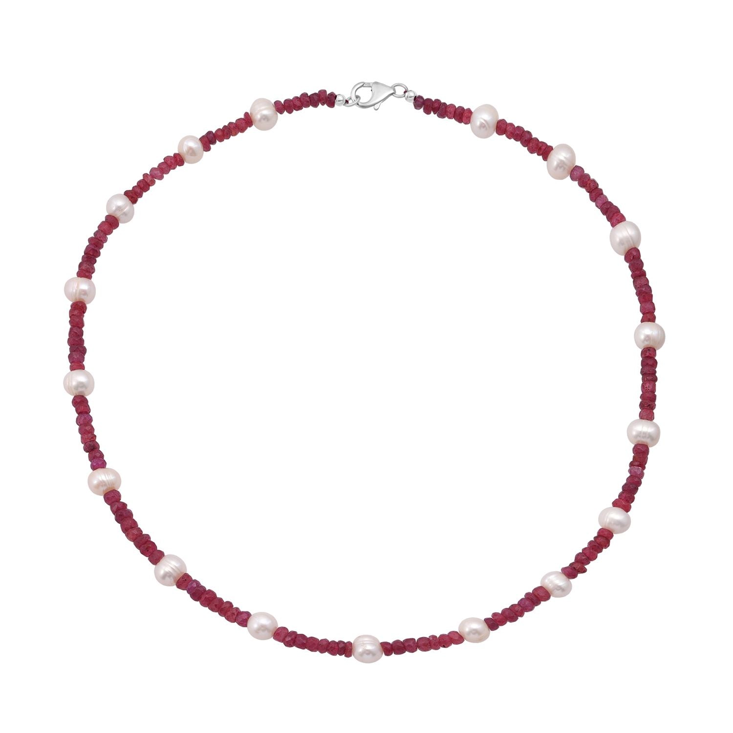 Afrikanischer Rubin (Fissure gefüllt), Süßwasser Perle (2-3 mm) Halskette ca. 45 cm 925 Silber rhodiniert