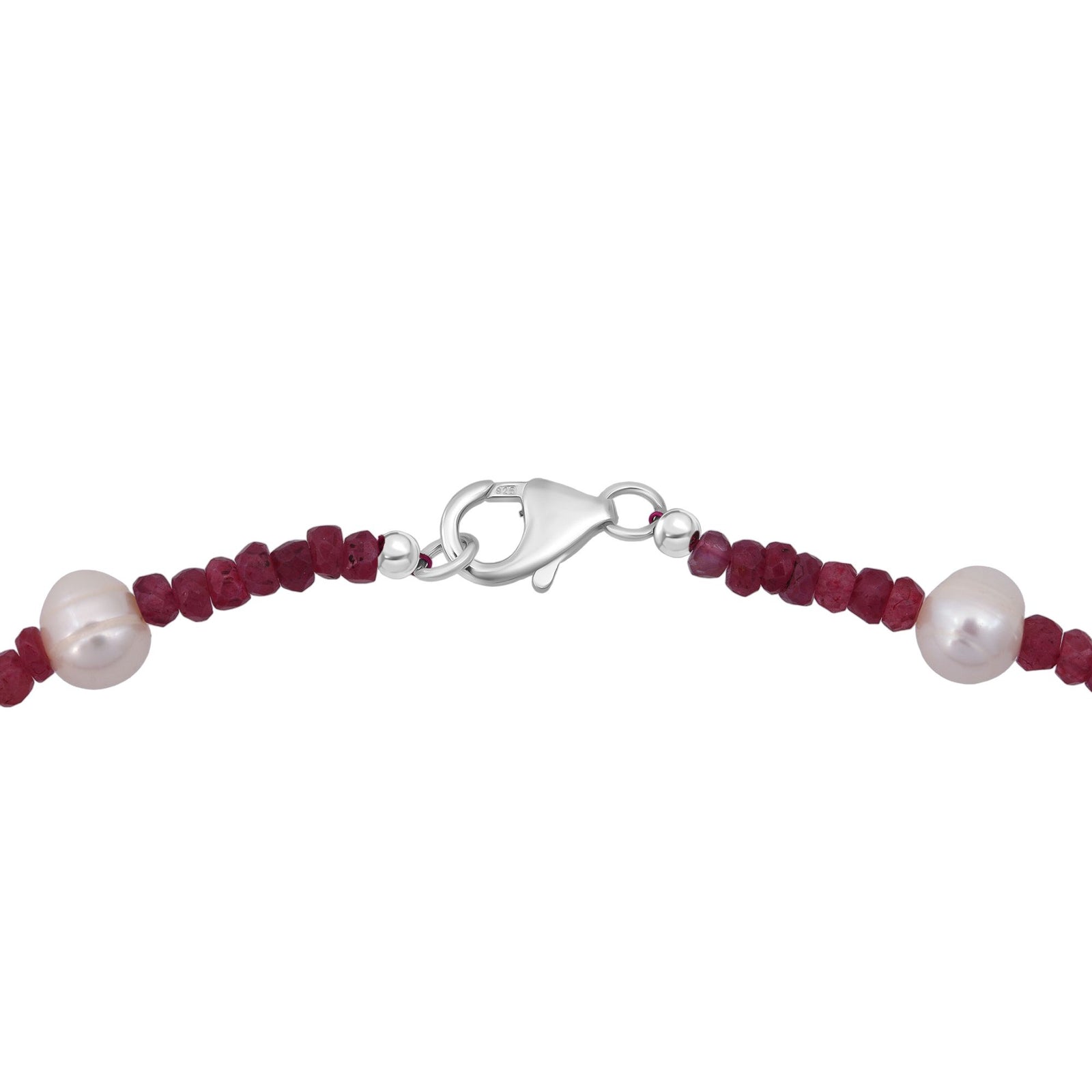 Afrikanischer Rubin (Fissure gefüllt), Süßwasser Perle (2-3 mm) Halskette ca. 45 cm 925 Silber rhodiniert