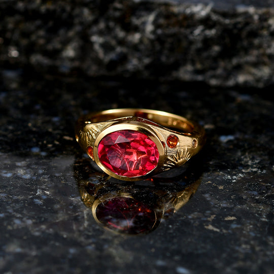 EVER TRUE Sunset Quarz Triplette, Salamanca Feueropal Ring Nickelfreies Messing (Größe 17.00) ca. 2,95 ct
