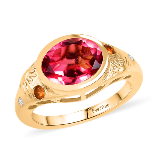 EVER TRUE Sunset Quarz Triplette, Salamanca Feueropal Ring Nickelfreies Messing (Größe 17.00) ca. 2,95 ct