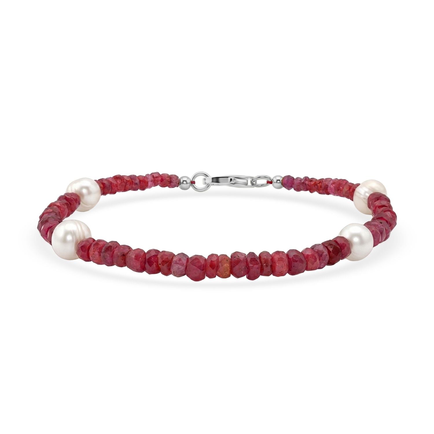 Afrikanischer Rubin (Fissure gefüllt), Süßwasser Perle (2-3 mm) Armband ca. 20 cm 925 Silber rhodiniert