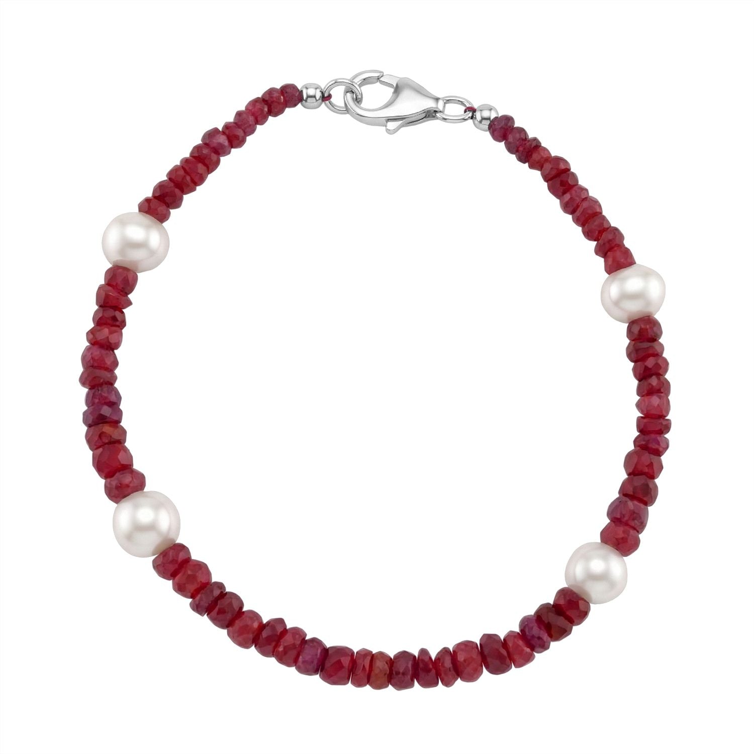 Afrikanischer Rubin (Fissure gefüllt), Süßwasser Perle (2-3 mm) Armband ca. 20 cm 925 Silber rhodiniert
