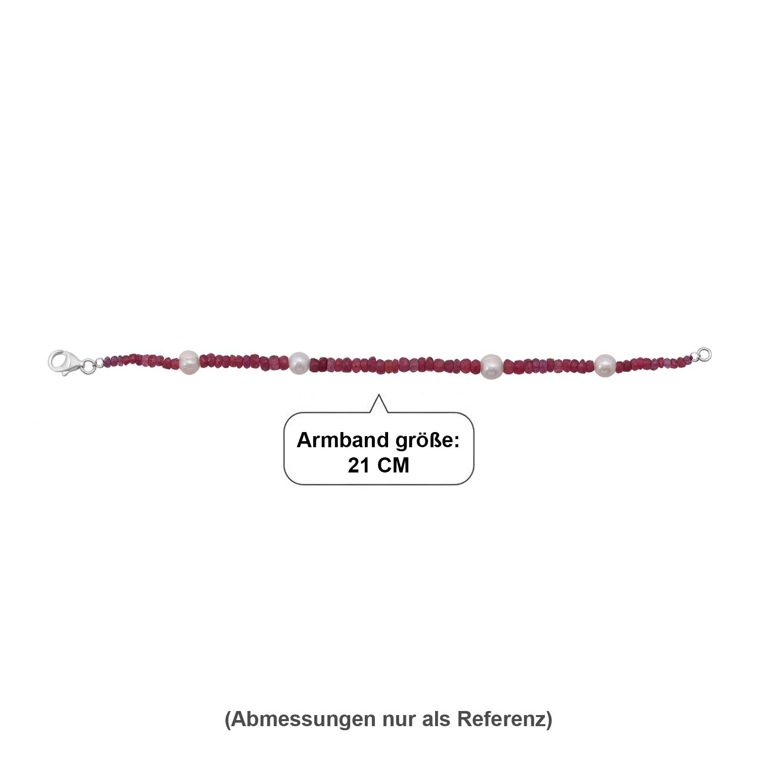 Afrikanischer Rubin (Fissure gefüllt), Süßwasser Perle (2-3 mm) Armband ca. 20 cm 925 Silber rhodiniert