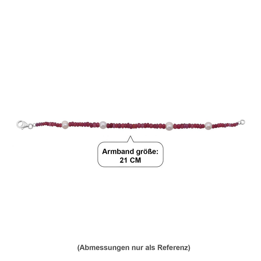 Afrikanischer Rubin (Fissure gefüllt), Süßwasser Perle (2-3 mm) Armband ca. 20 cm 925 Silber rhodiniert