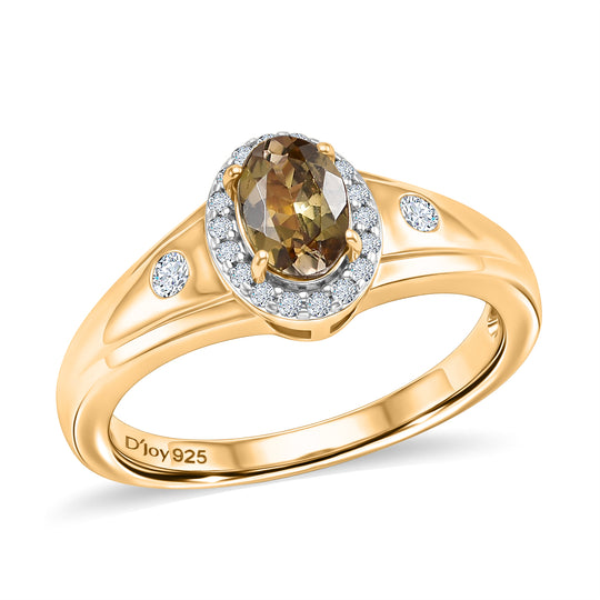 D'Joy AA Natürlicher goldener Tansanit, Moissanit Ring 925 Silber 750 Gelbgold Vermeil (Größe 17.00) ca. 0,81 ct