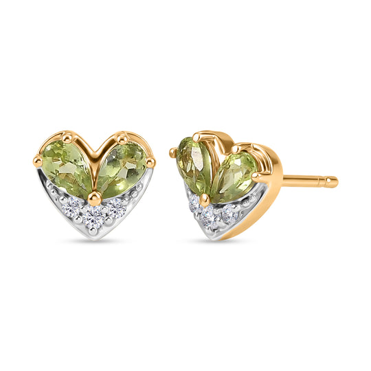GP Amore Kollektion - Peridot, Weißer Zirkon Ohrringe 925 Silber 750 Gelb Vergoldet ca. 1.11 ct