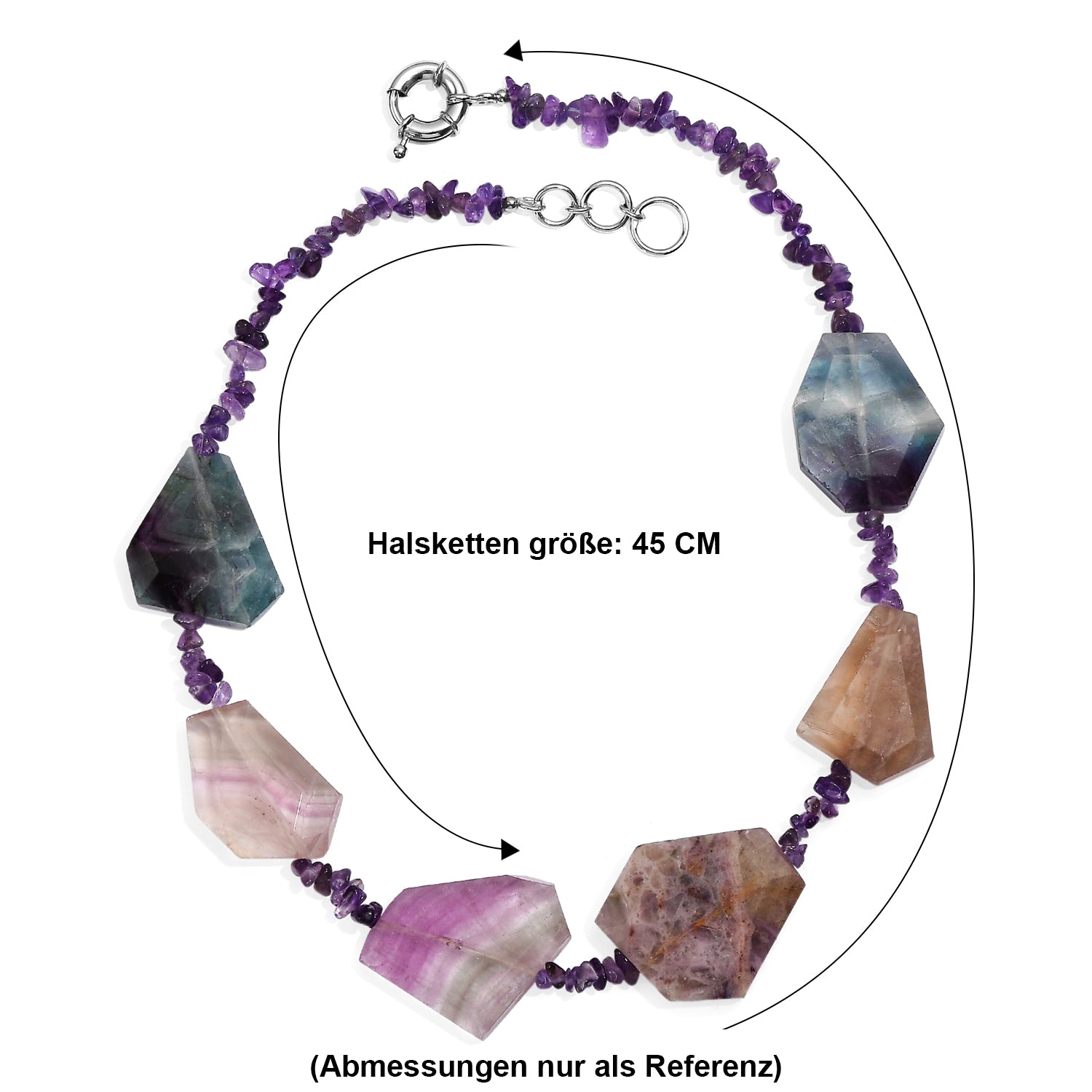 EVER TRUE Mehrfarbiger Fluorit Halskette ca. 45 cm Nickelfreies Messing ca. 275.00 ct