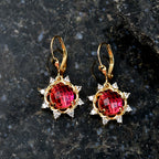 D'Joy Sunset Quarz Triplette, Weißer Zirkon Ohrringe 925 Silber 750 Gelb Vergoldet ca. 5.28 ct