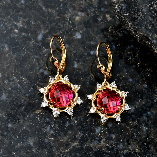 D'Joy Sunset Quarz Triplette, Weißer Zirkon Ohrringe 925 Silber 750 Gelb Vergoldet ca. 5.28 ct