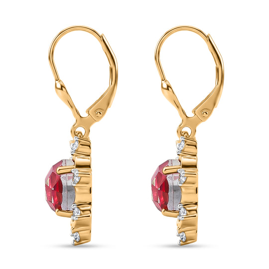 D'Joy Sunset Quarz Triplette, Weißer Zirkon Ohrringe 925 Silber 750 Gelb Vergoldet ca. 5.28 ct