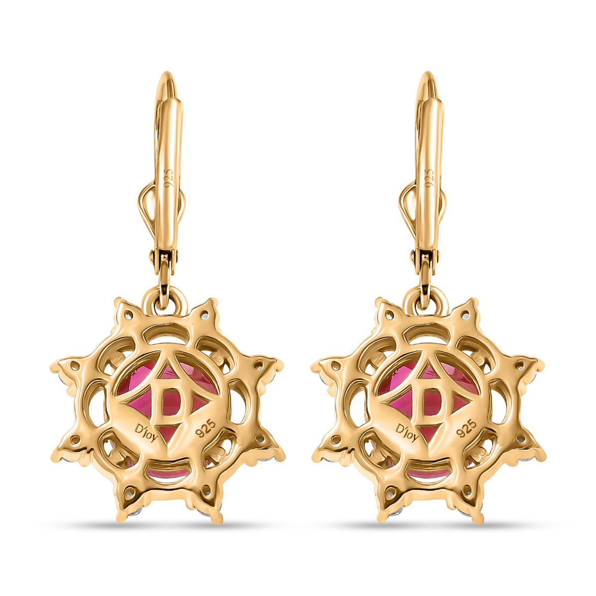 D'Joy Sunset Quarz Triplette, Weißer Zirkon Ohrringe 925 Silber 750 Gelb Vergoldet ca. 5.28 ct