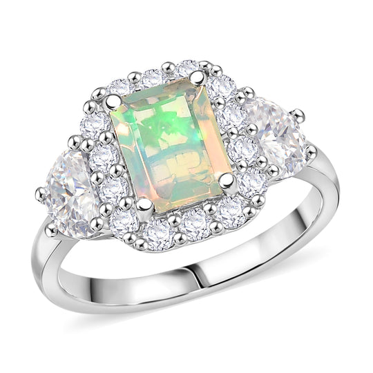 D'Joy AA Natürlicher, äthiopischer Welo Opal, Moissanit Ring 925 Silber Rhodiniert (Größe 17.00)   (10-16 Werktage Lieferzeit) ca. 2,16 ct