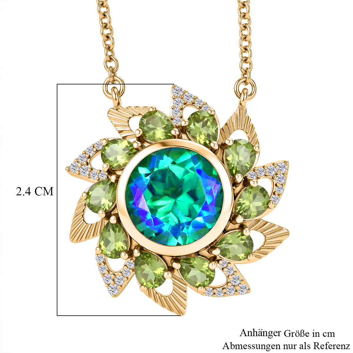 EVER TRUE Pfau Quarz Triplette, Peridot Halskette ca. 50 cm Nickelfreies Messing ca. 6.07 ct