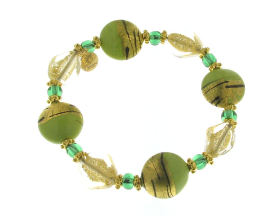 IL MURANO DI FRANCESCA - Schwarzes Murano aus Italien, Glas Armband, flexible (ca. 18 cm), Nickelfreies Messing vergoldet