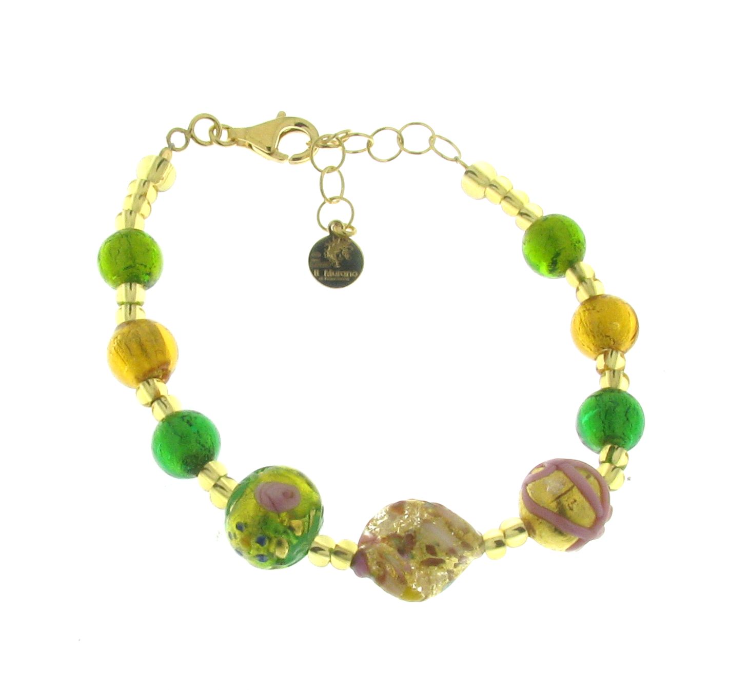IL MURANO DI FRANCESCA - Mehrfarbiges Murano aus Italien Armband ca. 19 cm 925 Silber vergoldet