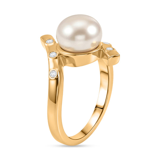 EVER TRUE Süßwasser Perle (8.5-9 mm), Weißer Zirkon Ring Nickelfreies Messing (Größe 18.00)
