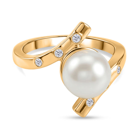 EVER TRUE Süßwasser Perle (8.5-9 mm), Weißer Zirkon Ring Nickelfreies Messing (Größe 18.00)