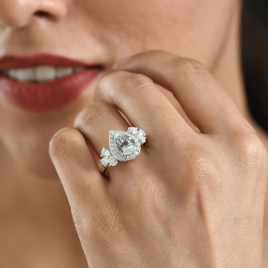 D'Joy AA Aquamarin, Moissanit Ring 925 Silber Rhodiniert (Größe 17.00)   (10-16 Werktage Lieferzeit) ca. 3,24 ct