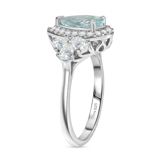 D'Joy AA Aquamarin, Moissanit Ring 925 Silber Rhodiniert (Größe 17.00)   (10-16 Werktage Lieferzeit) ca. 3,24 ct