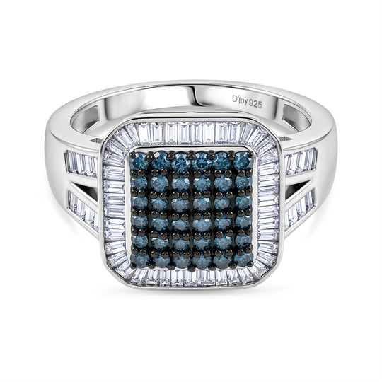 D'Joy Blauer Diamant, Weißer Diamant Ring 925 Silber rhodiniert (Größe 19.00) ca. 1.00 ct