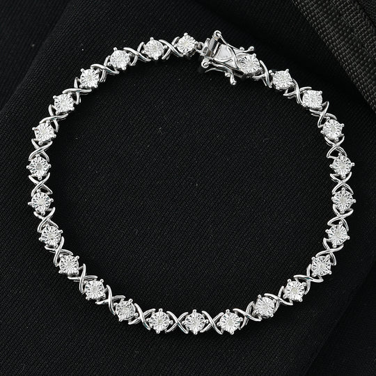 D'Joy Weißer Diamant Armband ca. 19 cm 925 Silber 750 Gelbgold Vermeil ca. 0.25 ct