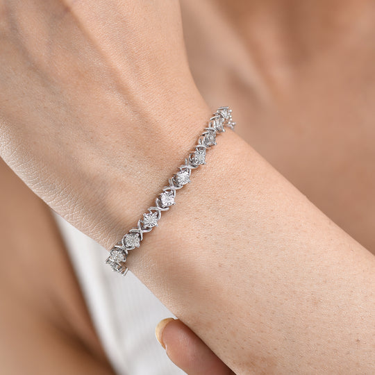 D'Joy Weißer Diamant Armband ca. 19 cm 925 Silber 750 Gelbgold Vermeil ca. 0.25 ct