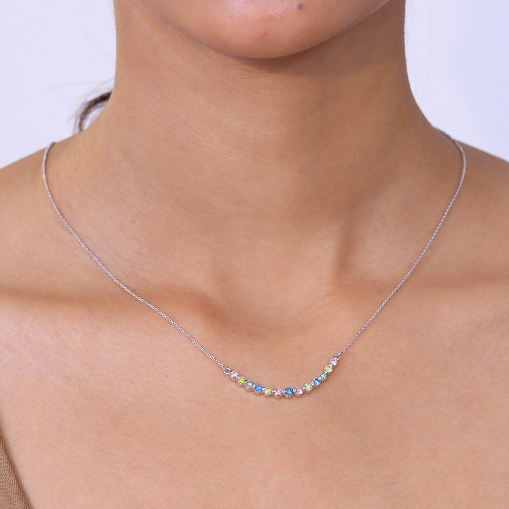 LUXURIANT DIAMOND - Lab Grown Blauer Diamant SI, Lab Grown Rosa Diamant Halskette ca. 50 cm 925 Silber Rhodiniert (10-15 Werktage Lieferzeit) ca. 1.00 ct