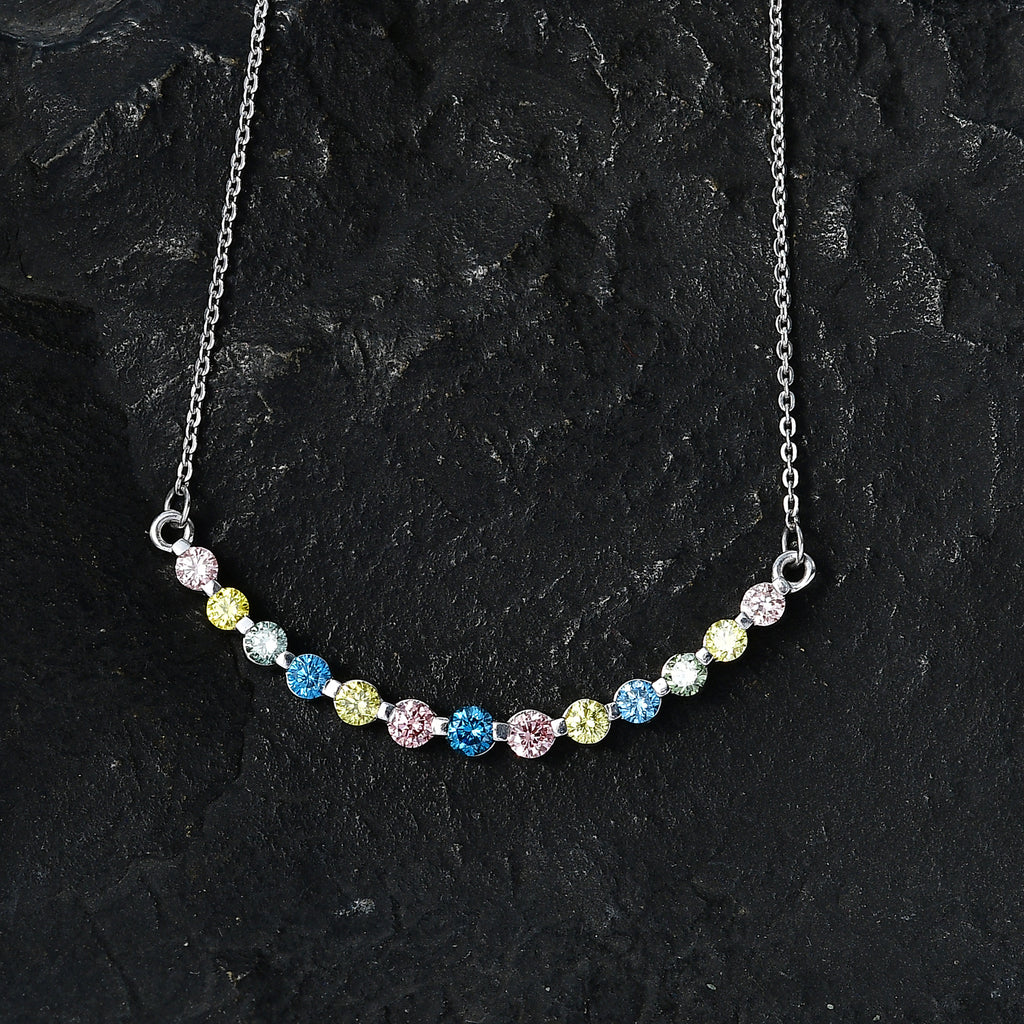 LUXURIANT DIAMOND - Lab Grown Blauer Diamant SI, Lab Grown Rosa Diamant Halskette ca. 50 cm 925 Silber Rhodiniert (10-15 Werktage Lieferzeit) ca. 1.00 ct