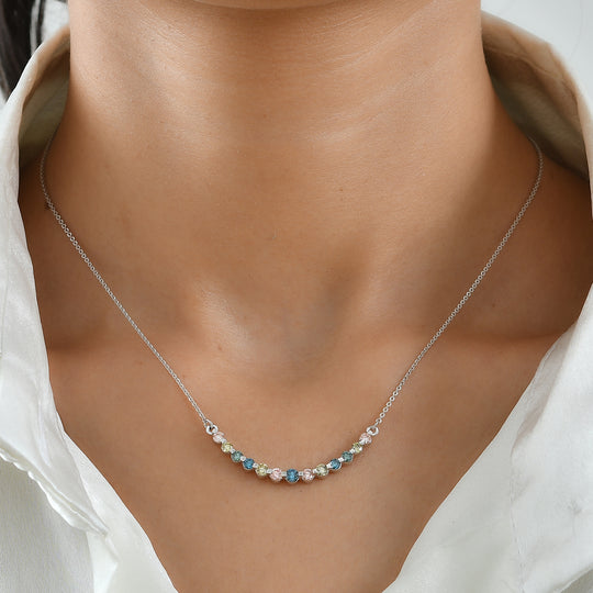 LUXURIANT DIAMOND - Lab Grown Blauer Diamant SI, Lab Grown Rosa Diamant Halskette ca. 50 cm 925 Silber Rhodiniert (10-15 Werktage Lieferzeit) ca. 1.00 ct