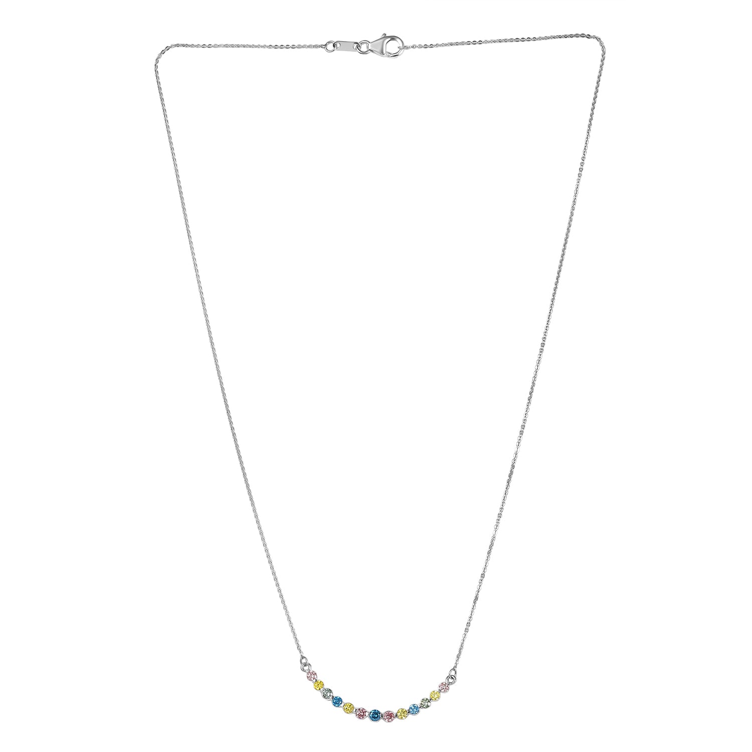 LUXURIANT DIAMOND - Lab Grown Blauer Diamant SI, Lab Grown Rosa Diamant Halskette ca. 50 cm 925 Silber Rhodiniert (10-15 Werktage Lieferzeit) ca. 1.00 ct