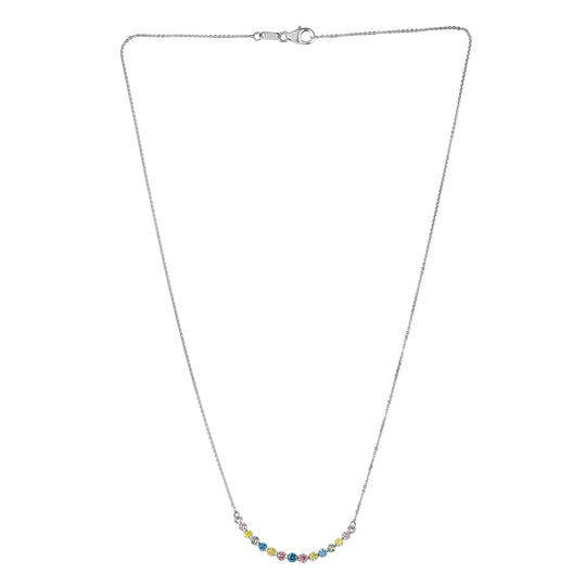 LUXURIANT DIAMOND - Lab Grown Blauer Diamant SI, Lab Grown Rosa Diamant Halskette ca. 50 cm 925 Silber Rhodiniert (10-15 Werktage Lieferzeit) ca. 1.00 ct