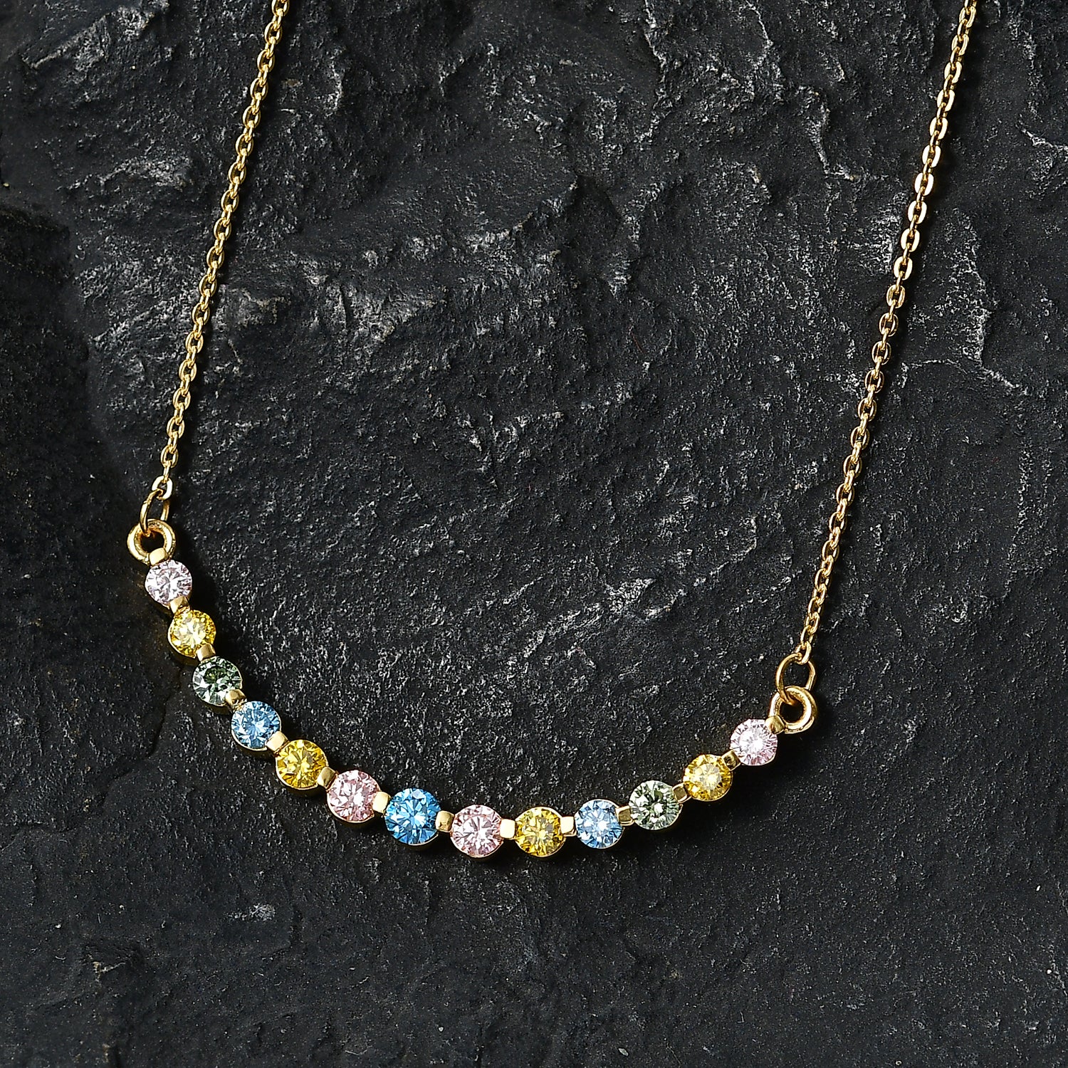 LUXURIANT DIAMOND - Lab Grown Blauer Diamant SI, Lab Grown Rosa Diamant Halskette ca. 50 cm 925 Silber 750 Gelbgold vermeil (10-15 Werktage Lieferzeit) ca. 1.00 ct