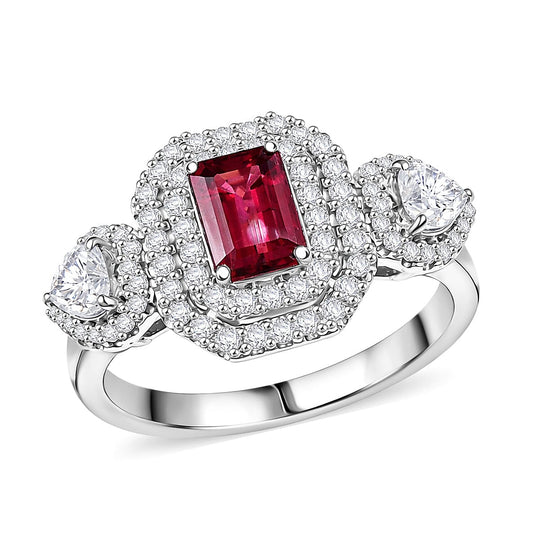D'Joy AA Rubellit, Moissanit Ring 925 Silber Rhodiniert (Größe 18.00) ca. 2,16 ct