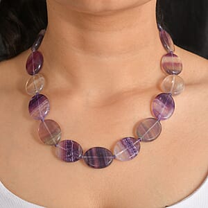EVER TRUE Mehrfarbiger Fluorit, Afrikanischer Amethyst Halskette ca. 45 cm Nickelfreies Messing 750 Vergoldet ca. 435,00 ct.