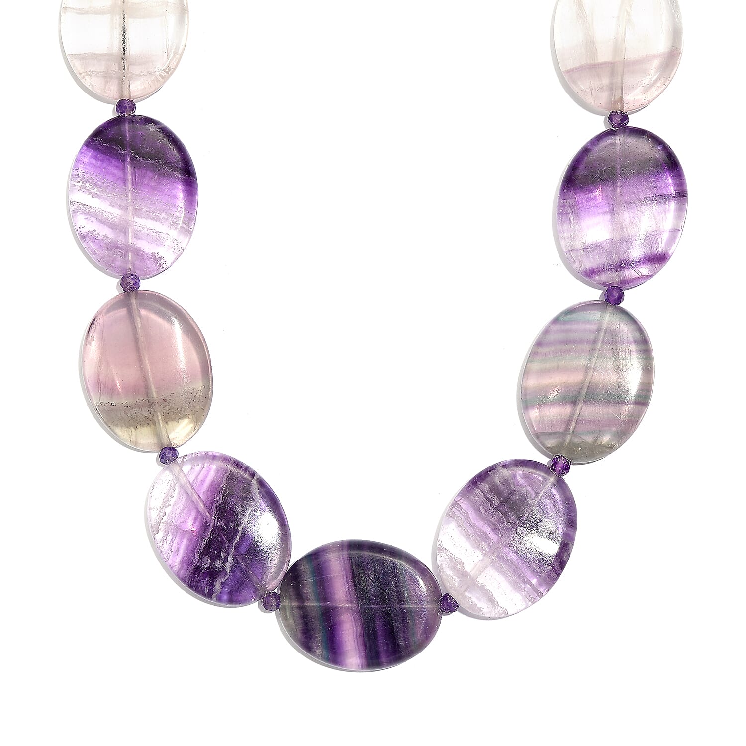 EVER TRUE Mehrfarbiger Fluorit, Afrikanischer Amethyst Halskette ca. 45 cm Nickelfreies Messing 750 Vergoldet ca. 435,00 ct.