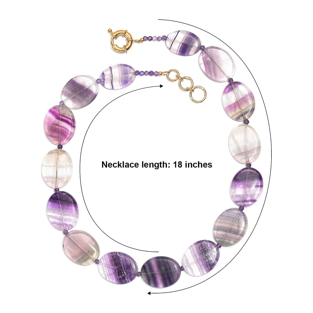 EVER TRUE Mehrfarbiger Fluorit, Afrikanischer Amethyst Halskette ca. 45 cm Nickelfreies Messing 750 Vergoldet ca. 435,00 ct.