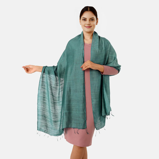 LA MAREY, Seiden Leinen Stola, 65% Leinen, 35% Seide, 70 x 200 cm, Dunkelblau