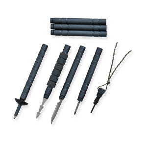 Aluminum+Stainless multiple tools with knife,screwdriver,fish spear and flintstone