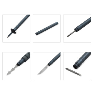 Aluminum+Stainless multiple tools with knife,screwdriver,fish spear and flintstone